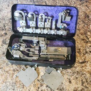 Antique Rotary Greist Sewing Machine Attachments In Tin Box, Circa 1910